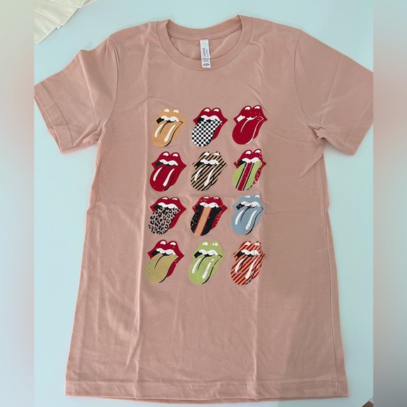 Patterned Rolling Stones logo short sleeve peach t-shirt - Picture 2 of 3